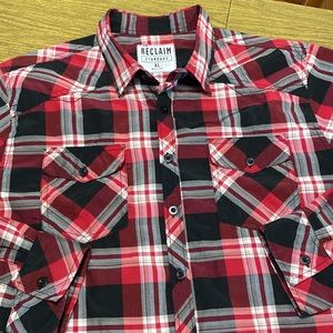 Reclaim Standard XL Black and Red Plaid Long Sleeve Shirt